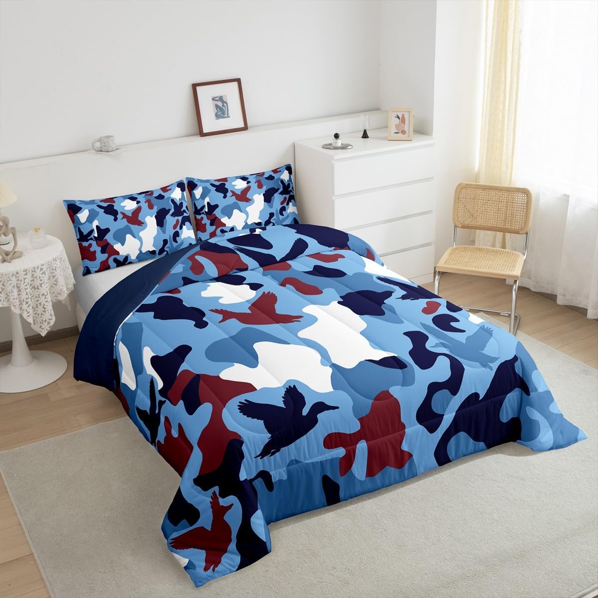 Erosebridal Duck Camo Comforter Set Twin Size Camouflage Bedding for Kids Hunting Farmhouse Camping Comforter Vintage Navy Blue Room Decor Wild Duck Rustic Animal Duvet Set - Image 5
