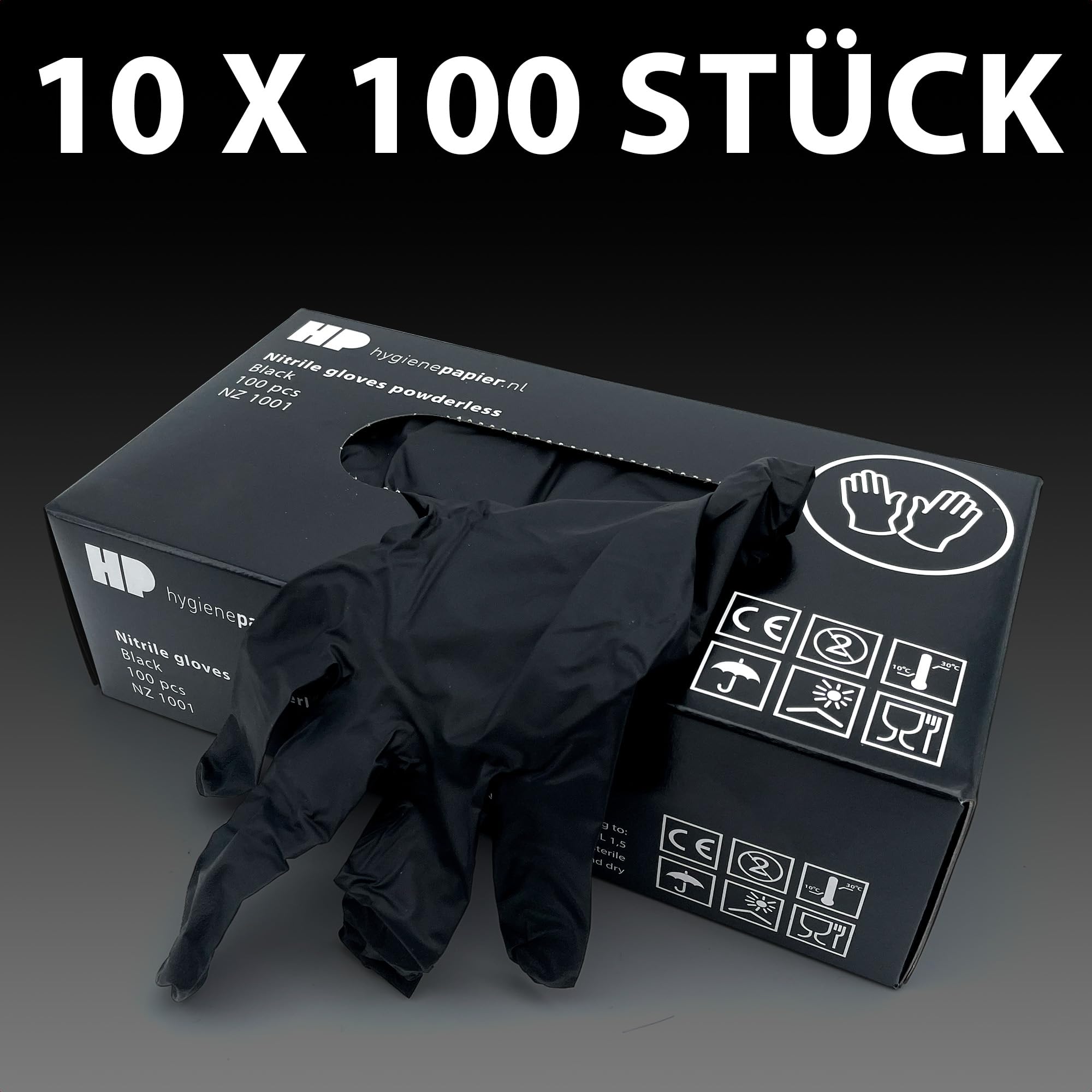 Bové 1000 Nitril Einweghandschuhe - Schwarz - Größe M - Latexfrei & Puderfrei - Für Medizin & Lebensmittel - Reißfest & Elastisch