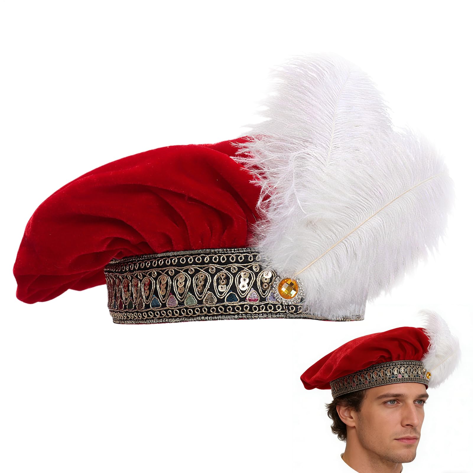 Tudor Hat Men - Flat Vintage Medieval Velvet Costume Headwear | Tudor Beret Hat Costume Cap | for Themed Party Stage Performance Wedding Theater Festival