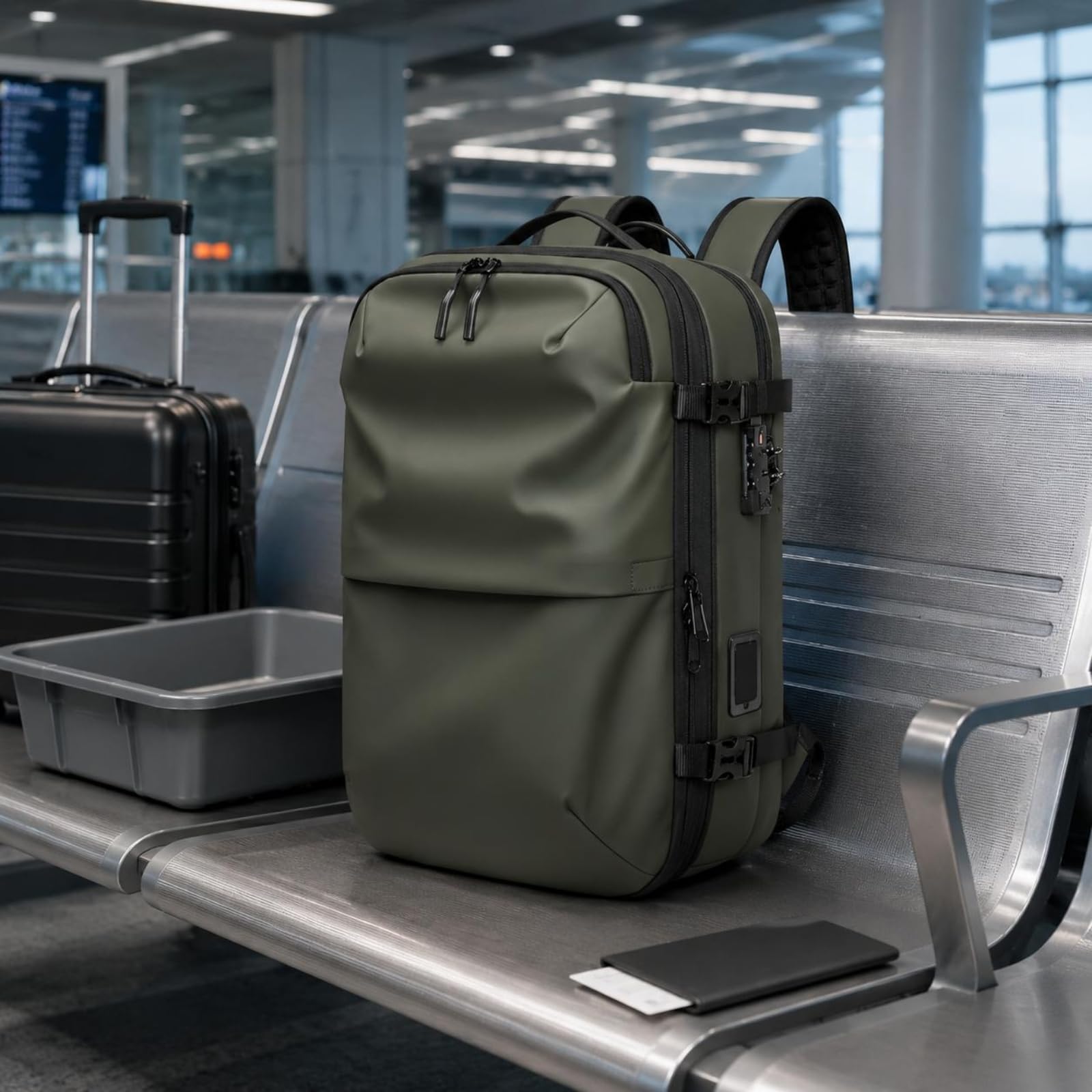 Qianly Mochila de Compresión Al Vacío Gran Capacidad Mochila con Bomba de Vacío Carga Lateral Equipaje Personal para Trabajo, Verde, color to 1, 19 Pulgadas