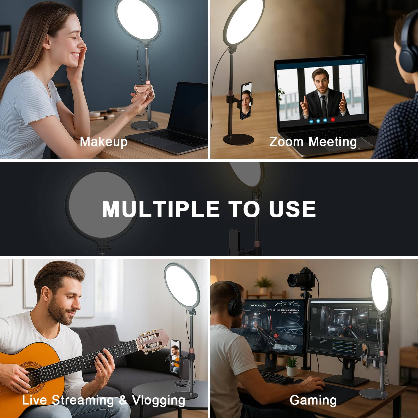 Ring Light Professional 10.3" con Staffa, Luce per Selfie, Luce ad Anello LED da 3 modalità di Illuminazione con 5 luminosità per Trucco, Fotografia, Youtube e Video Selfie