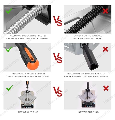 Miniatura 18 de Housolution Abrazadera de ángulo recto, [2 unidades] Abrazadera de esquina de aleación de aluminio de 90 ° de un solo mango, herramienta de Naranja