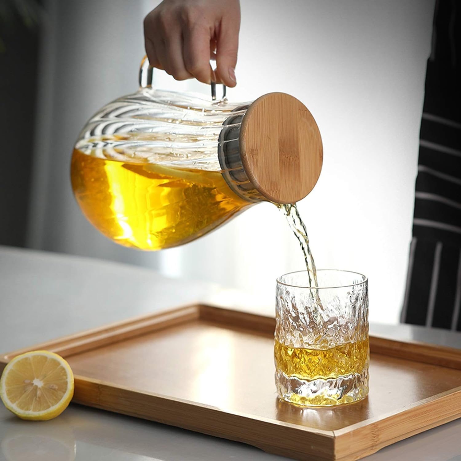 Wasserkaraffe 1,7 l Wasserkrug, Hochtemperatur-Wasserkocher aus Borosilikatglas, Eistee-Krug für Kaffee/Saft/hausgemachte Getränke Getränkespender
