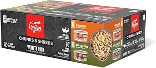 ORIJEN Chunks & Shreds Wet Cat Food Variety Pack: Original + Duck & Liver Recipes 3oz Cans (12 Count, 6 of Each)
