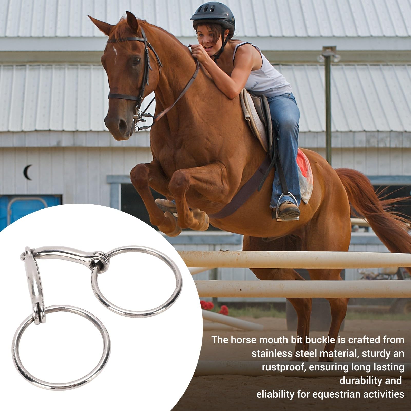 Qcwwy Pferdemaulgebiss, Edelstahl-D-Ring-Trense, Ideal für Training und Reiten, Sichere Kontrolle, Effektive Beißprävention, Western-Trainings-Reitwerkzeug