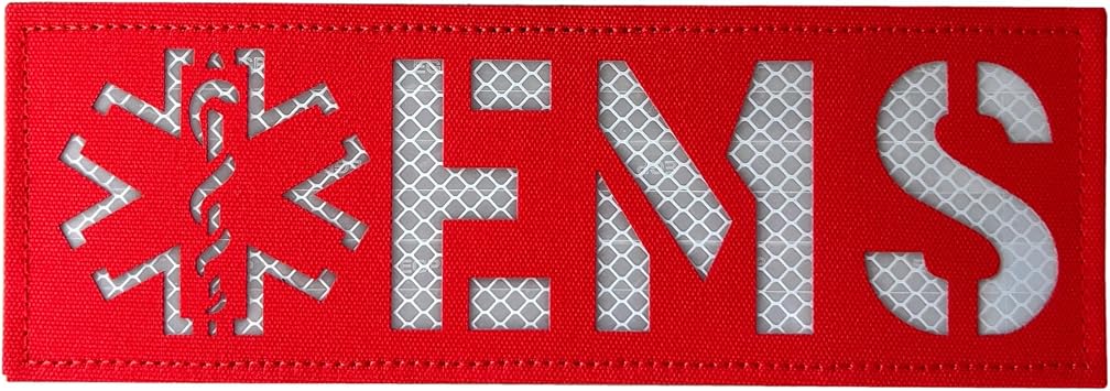 Reflective EMS EMT Star of Life Back Panel Patch Laser Cut Patch Red-White, 8.5X3 INCH