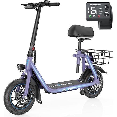 URBANMAX C1 Electric Scooter with Seat,450W Powerful Motor up to 22 Miles Range,Foldable E-Scooter for Adults Max Speed 15.5 Mph,12" Pneumatic Tires for Commuting & Errands,Purple