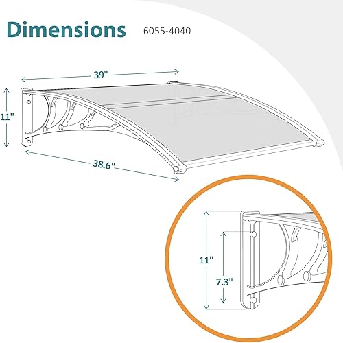 Miniatura 43 de MCombo Toldo para ventana de 39.8 x 37.8 pulgadas, para exteriores, de policarbonato, para patio, 6055-4040 (tablero gris con soporte negro)