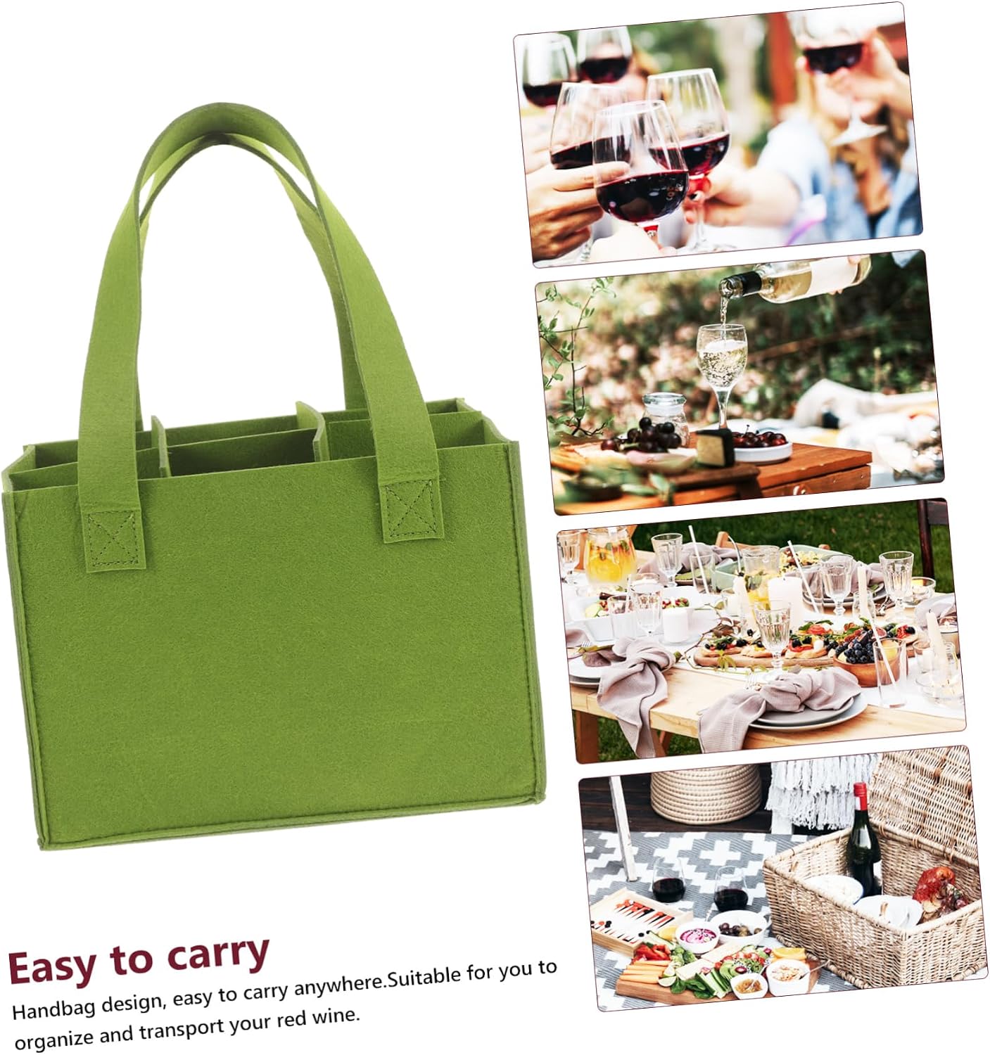 Divided Wine Bag for 6 Bottles Felt Carrying Holder