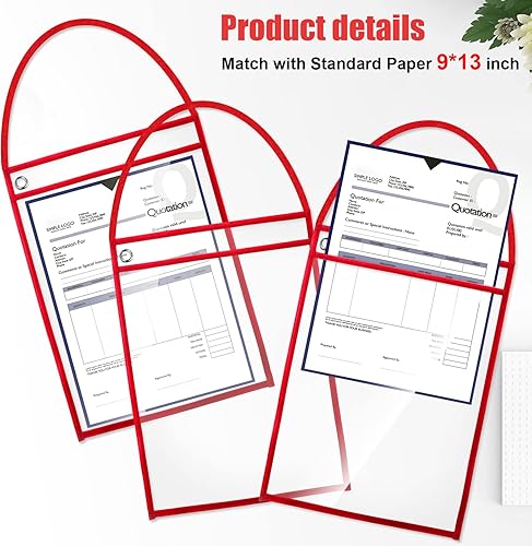 Vista 9 de Geyee Paquete de 50 soportes para boletos de trabajo, bolsillos para pedidos de trabajo de 9 x 12 pulgadas, funda de plástico para colgar boletos
