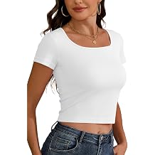 Womens Short Sleeve Crop Tops Summer Ribbed Basic Scoop Neck T-Shirt