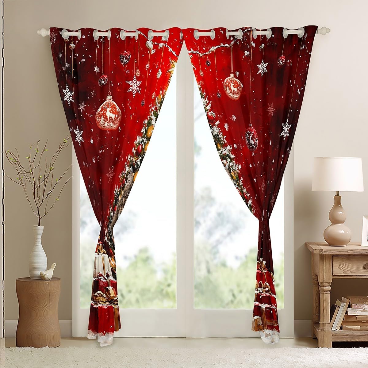 Feelyou Merry Christmas Cats Curtains for Bedroom Living Room (2 Panels, 52 x 96 Inch) Cute Animals Darkening Blackout Curtain Decor Pets Cat Blackout Curtains Xams Tree Snowflake Window Treatments image 4