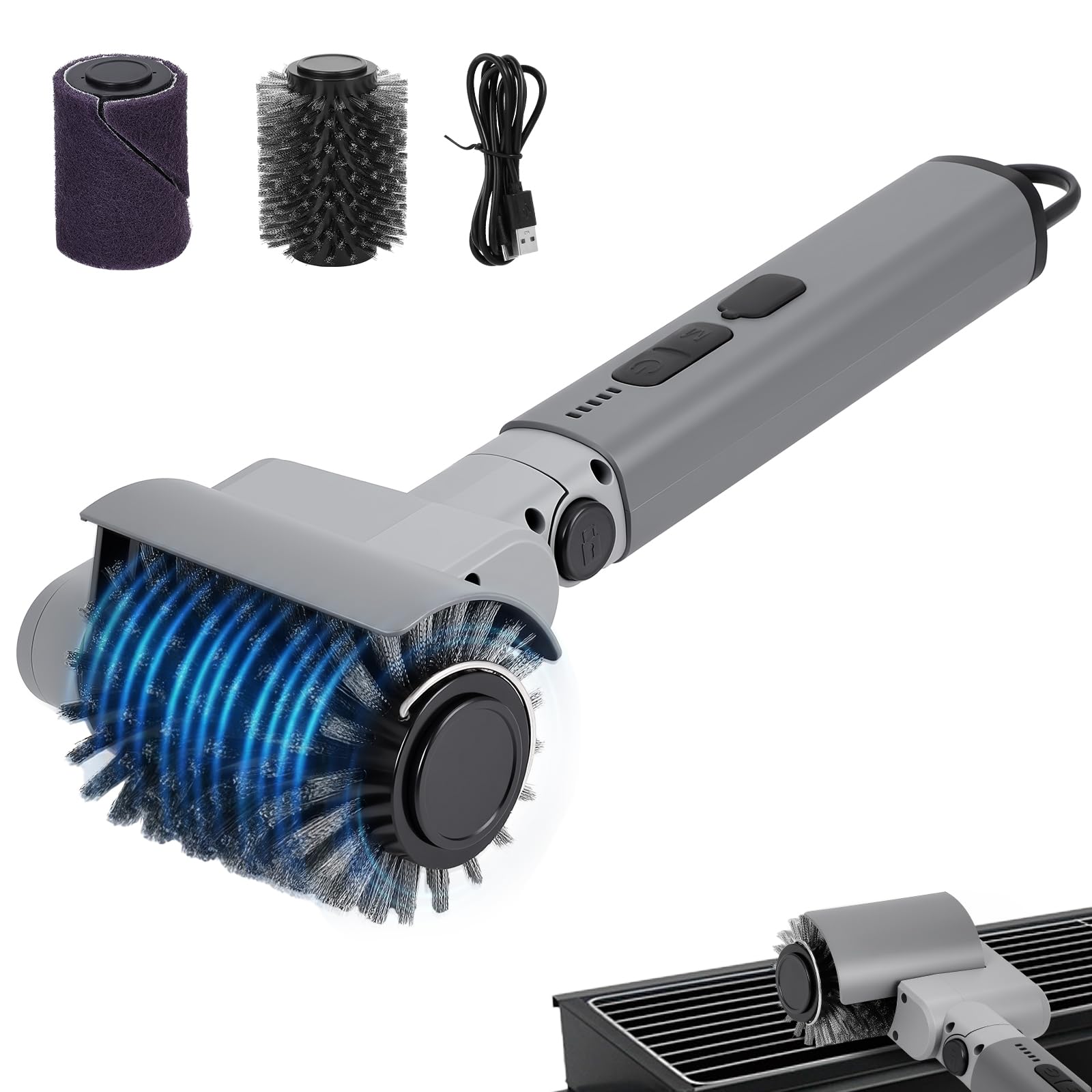 Cepillo Eléctrico Mejorado para Parrilla, Cepillo Barbacoa Inoxidable, Motor de 3 velocidades, 120 min de duración, IPX6 Resistente al Agua, Cepillo Barbacoa para Todo Tipo De Parrilla