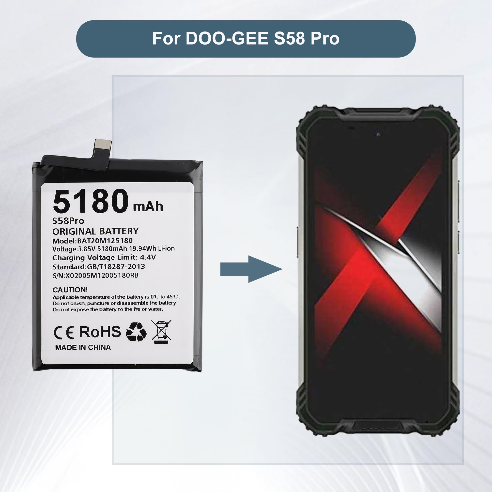 Akumulator wymienny BAT20M125180 kompatybilny z Doogee S58 Pro z narzędziami