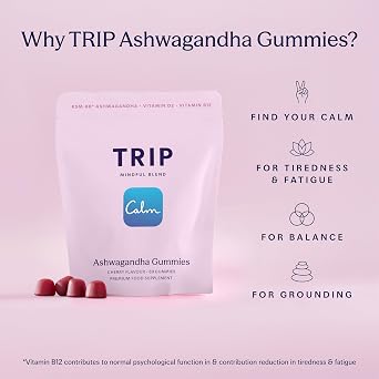 TRIP Ashwagandha Gummies, 9000mg KSM-66 Ashwagandha, Vegan, Cherry, 60x