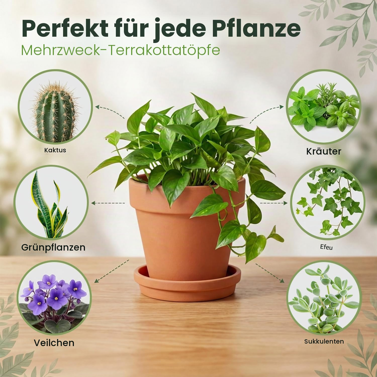 10cm Terrakotta Töpfe mit Untertasse - 6er Pack Tonblumentöpfe mit Drainage, Ideal für Pflanzen, Kunsthandwerk, Hochzeitsbevorzugung