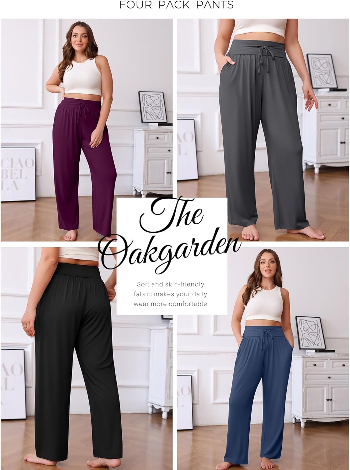 4 Pack Women's Plus Size Sweatpants Wide Leg Baggy Drawstring Pants Yoga Casual Workout Joggers with Pockets - Image 4