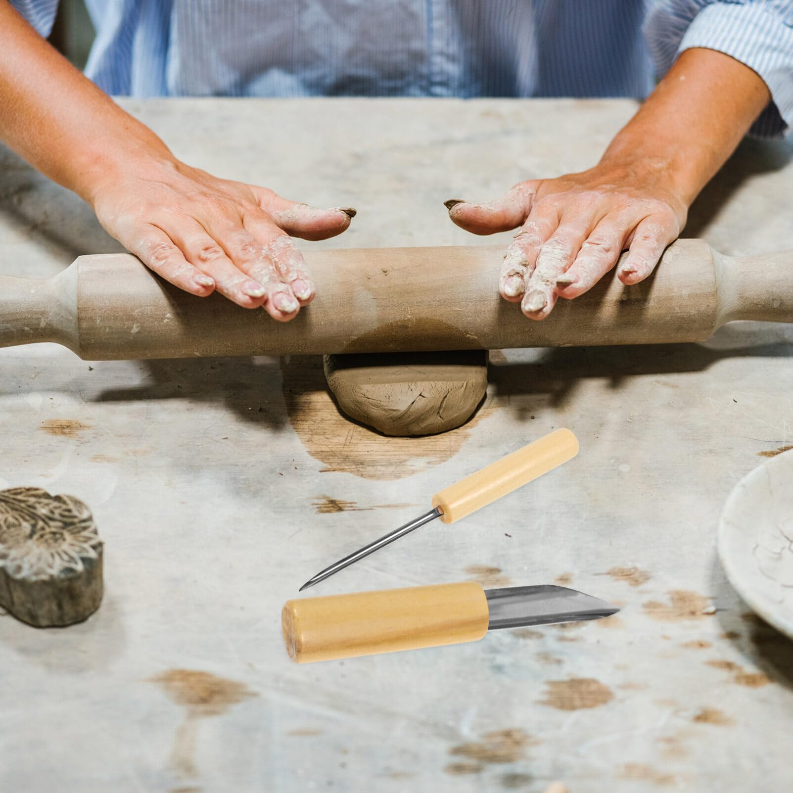 Shiwaki Strumenti di Argilla Ceramica, 4 Pezzi di Ceramica Circolare a Foro Rotondo, Punzone di Argilla Rotonda, Strumenti di Ceramica di Argilla di Ceramica per Modellazione di Sculture