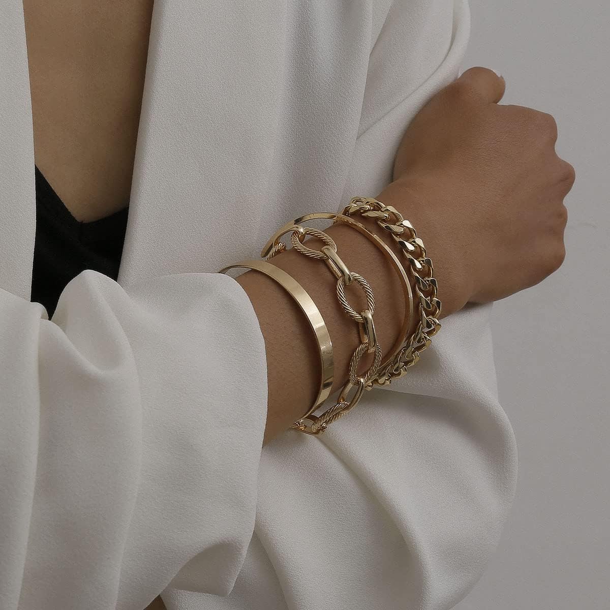 Gold-Plated Bracelets for Women Dainty Boho Stackable Bracelet Set Gold-Plated Chunky Layered Link Bangle for Men - Image 5