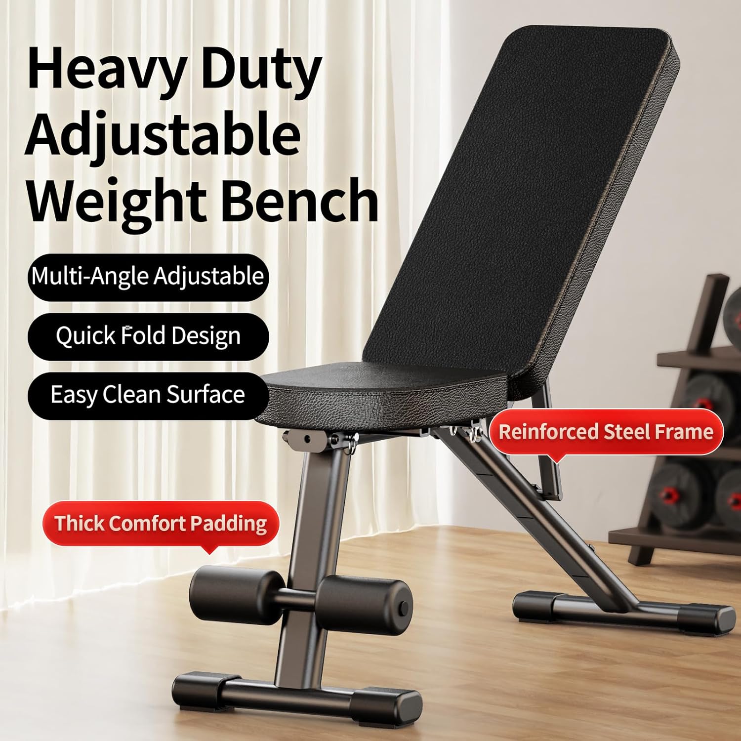 Adjustable Weight Bench for Home Gym, Stable Folding Workout Bench for Dumbbell & Full Body Strength Training