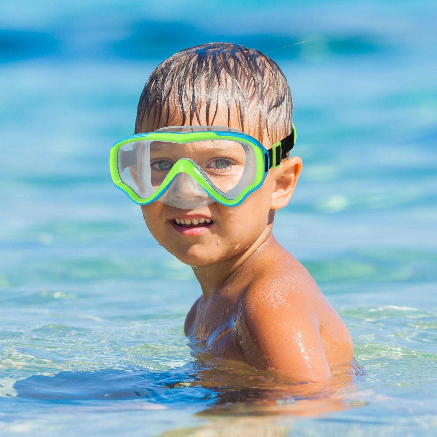 Schwimmbrille Kinder 6–14, Tauchmaske, kein Verheddern, Nasenschutz für JR/Jugendliche