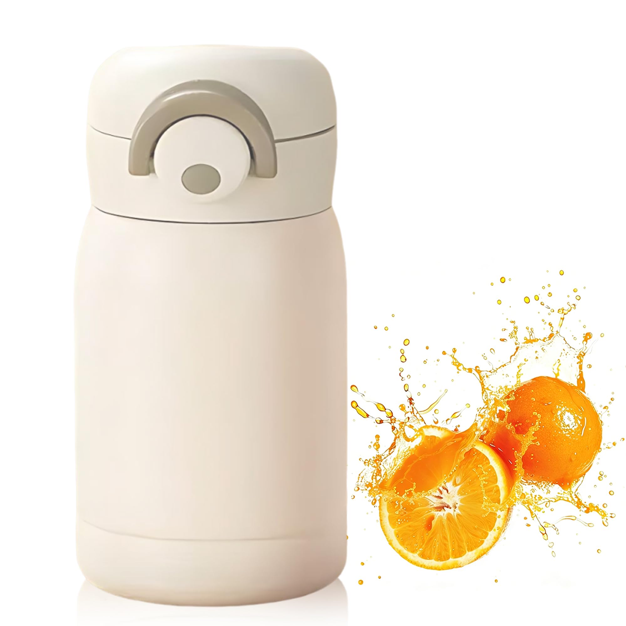 DDUP Small Water Bottle 350ml, Mini Lightweight Flask for Hot and Cold Drinks, One-Hand Open, Leak-Proof Lid, Secure Lock, Dishwasher Safe, Portable (Off-white/350ml)