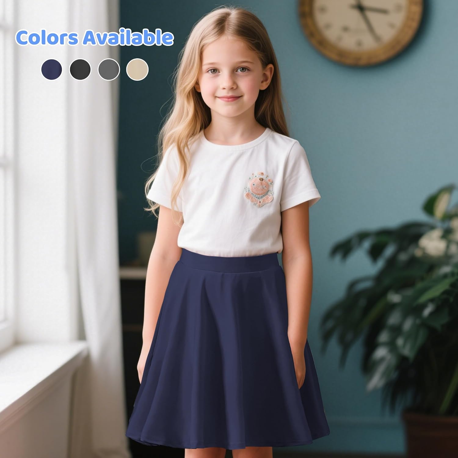 Girls Skorts with Built-in Shorts Athletic Skorts for Girls A Line Knee Length Uniform Skirt Size 6-14 for School Sports - Image 2