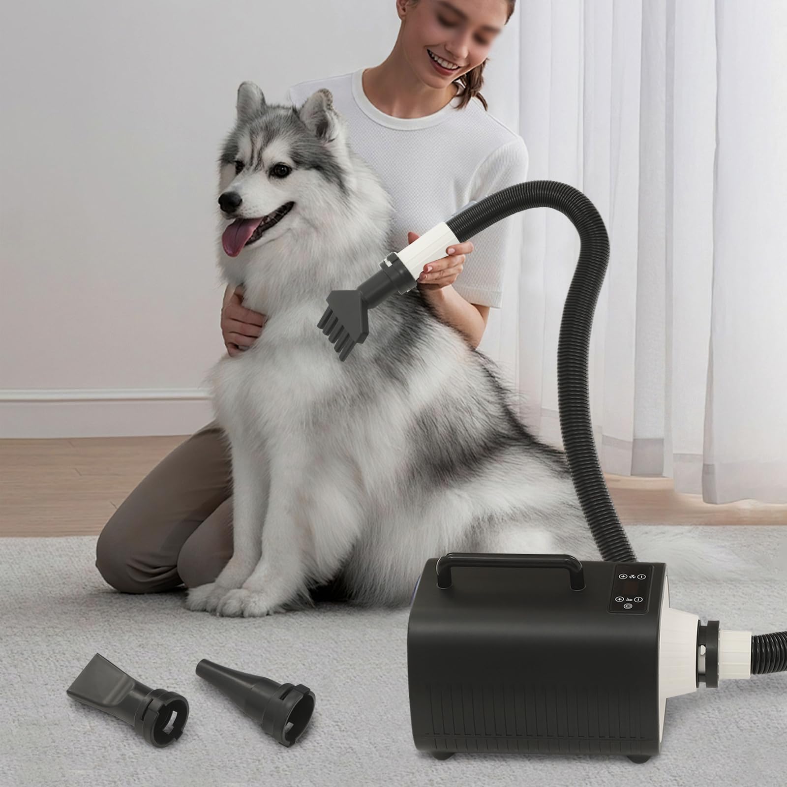 Sèche-cheveux pour animaux de compagnie 2100 W - Accessoire pour chien et chat - Avec température réglable - Vitesse réglable - Pour la maison, le salon - Facile à déplacer - Flexible