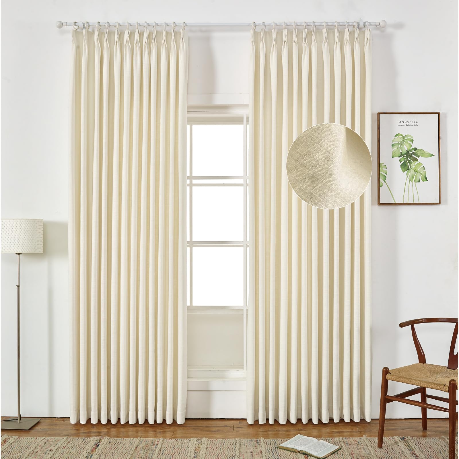 Sedge Custom Linen Cotton Curtains Luxury Blackout Lining Window Drapes for Living Room Bedroom Thermal Insulated Room Darkening Curtains 1 Panel (Custom 5 Header Styles, 49 Colors)