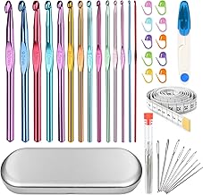 Aeelike 14 Stück Aluminium Häkelnadel Set, Ergonomische Bunt Häkelnadeln Set mit Häkel Werkzeuge Zubehör und Silber Metall Aufbewahrungsbox, Praktische Crochet Hook für Anfänger, Erwachsene, Kinder