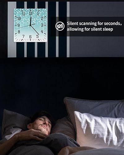 Miniatura 6 de Teal Green Ombre Florals Wooden Wall Clock Silent Non Ticking, Spring Flowers Falling Square Wall Clock Battery Operated, Decor Clock for Home