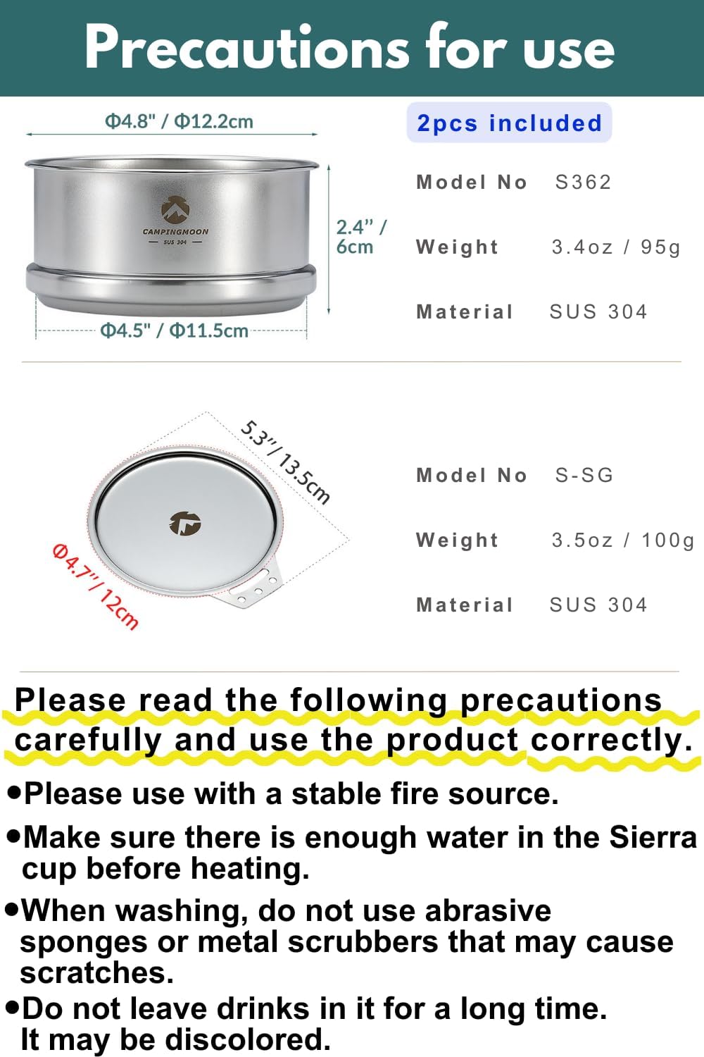 CAMPINGMOON 4.7” Mini Steamer Basket for Sierra Cup 304 Stainless Steel Portable Camping Cookware Accessory for Outdoor Cooking Backpacking (Silver (2pcs+lid))