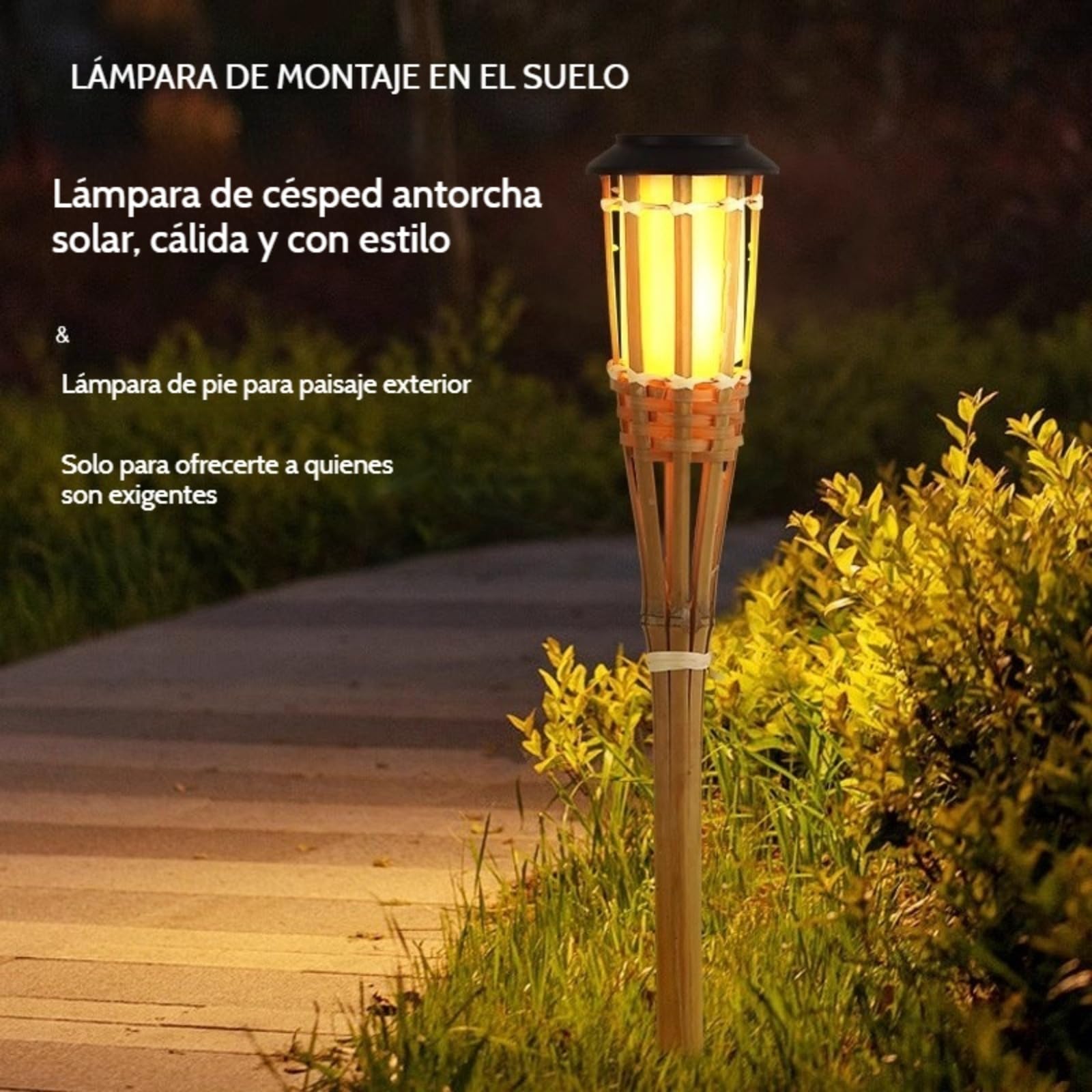 Antorcha Solar de Bambú para Exteriores 12 LEDLuces, Lámpara de Antorcha de Jardín, Linterna para Patio y Césped, Luz Decorativa para Fiesta al Aire Libre，luces solares led exterior jardin