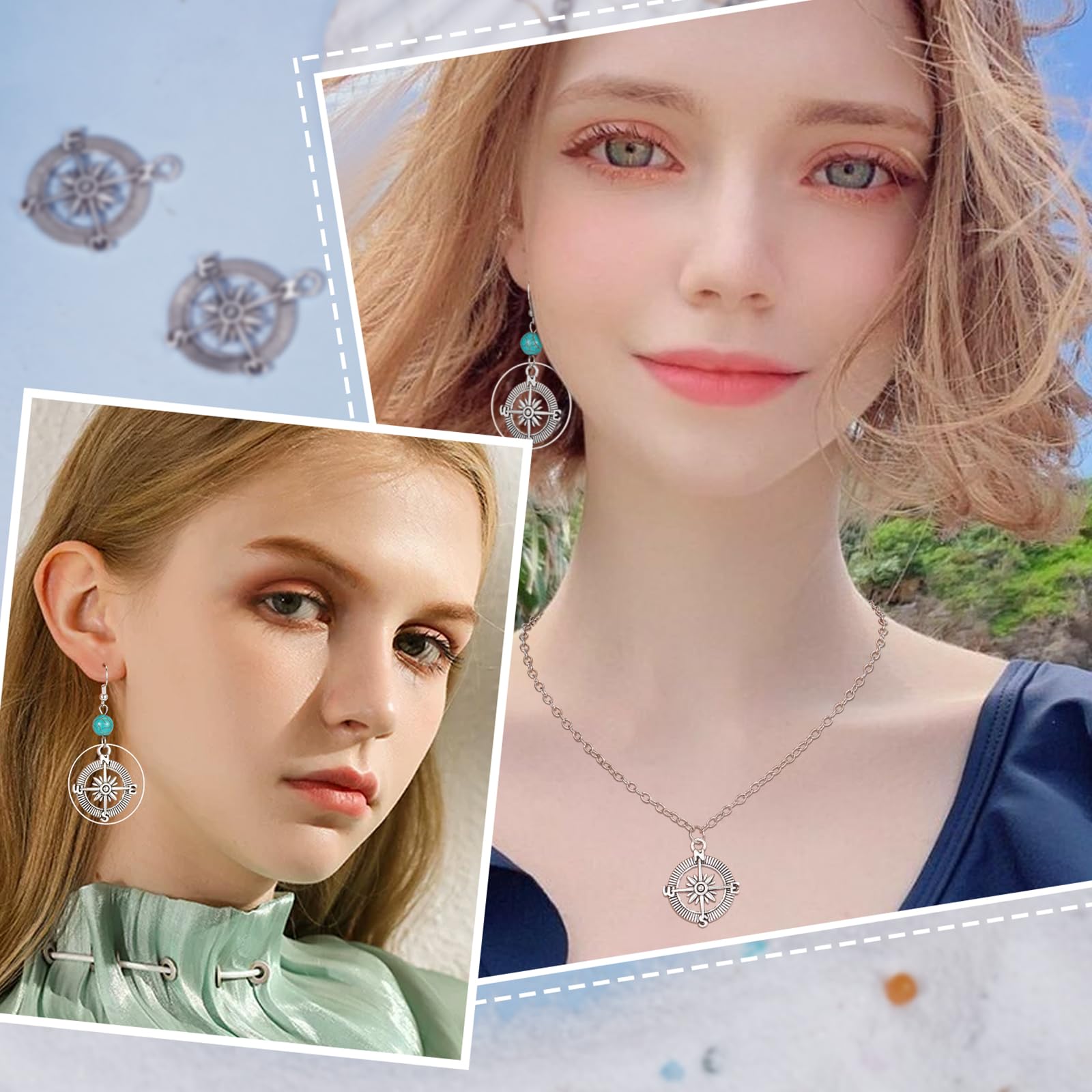 SUNNYCLUE 50 pezzi ciondoli nautici a bussola in lega stile tibetano, fascino Hawaii ancoraggio mare per gioielli fai da te donna