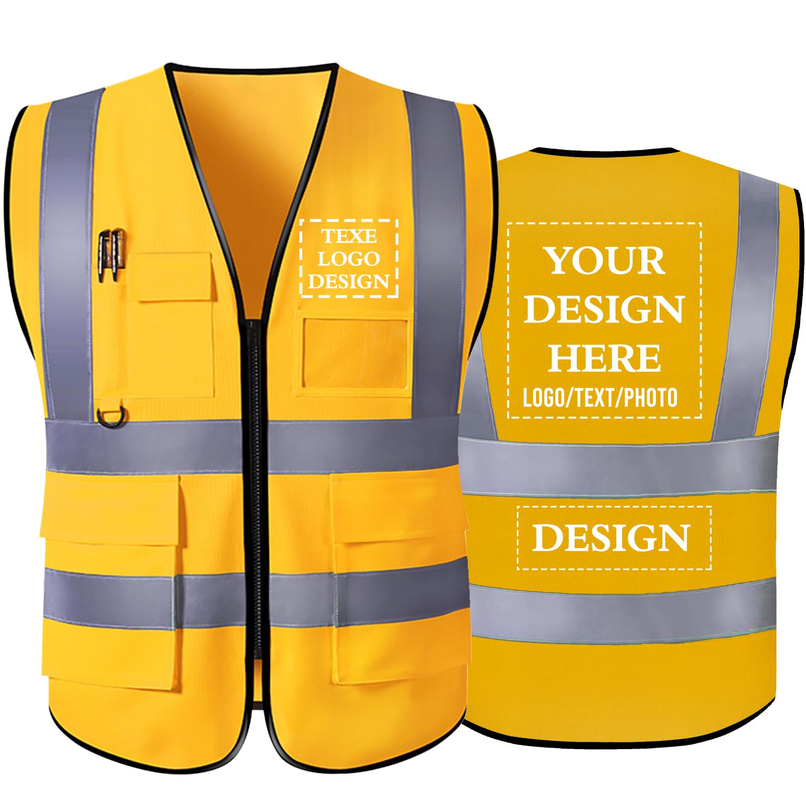 Custom Safety Vest with Logo Customize Reflective Work Vest with Pocket Personalized High Visibility Vest for Men S-5XL