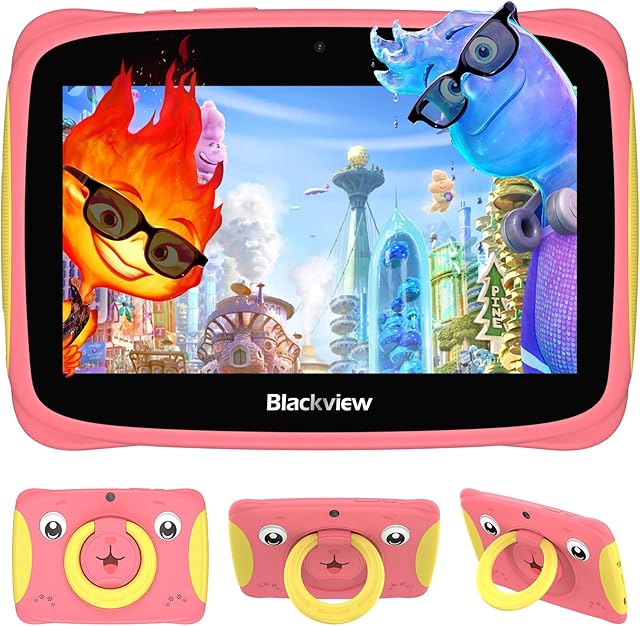 Blackview Kids Tablets Tab3Kids 7 inch Toddler Tablet Android 13, 4GB+32GB/TF 1TB, Parental Control, iKids APP Pre-Installed, Google Play Store, Reading Mode,Tablets for Kids with Kid-Proof Case -Pink