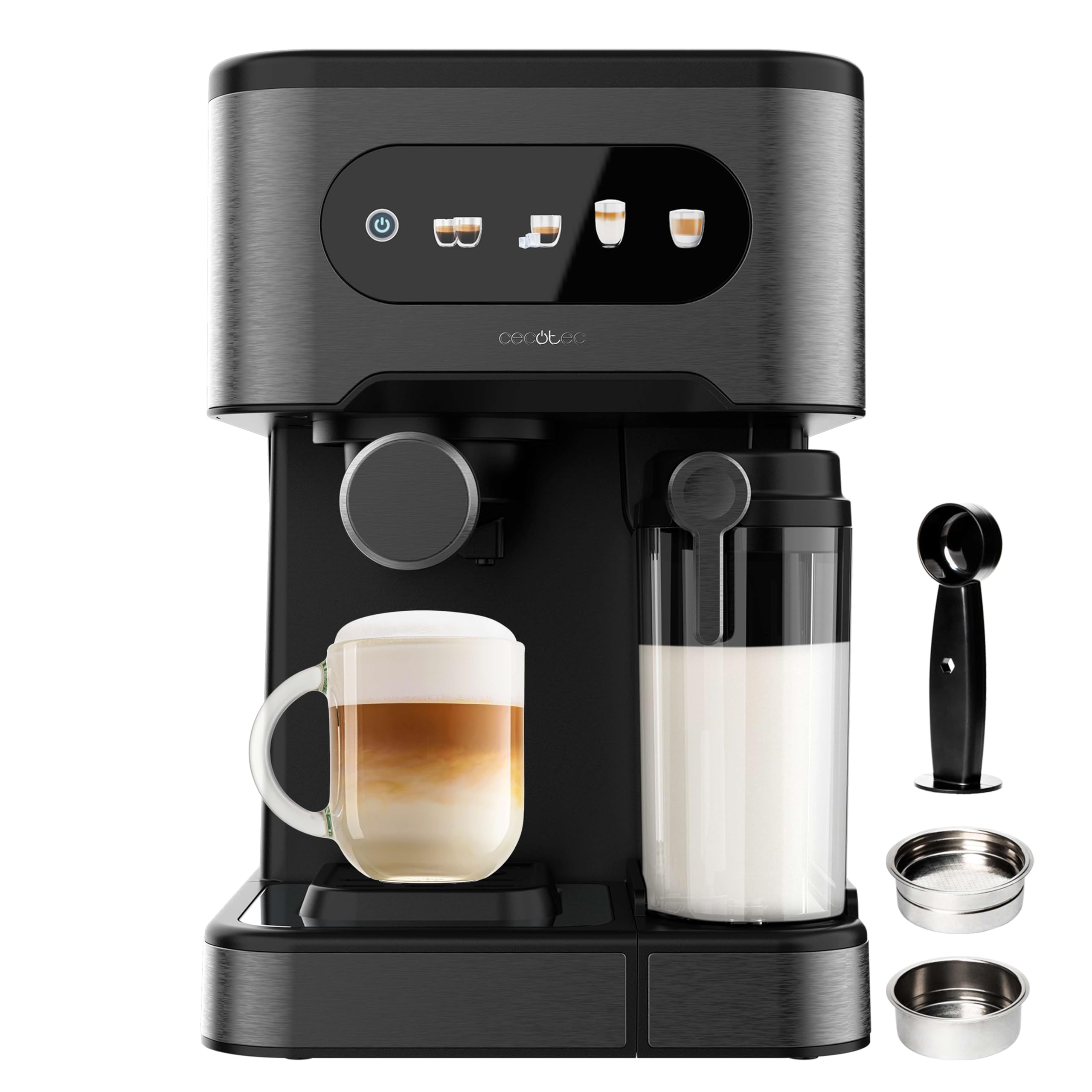 Cecotec Semiautomatic Express Coffee Maker Power Espresso 20 ColdBrew Latte. 1350W, 20 Bars, Cold, Warm or Hot, Touch Screen, 1.5L Water Tank and 500ml Milk, Cup Warmer, Double Arm