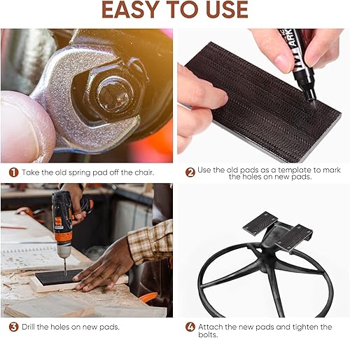 Miniatura 4 de Tondiamo 8 piezas de sillas negras de patio, placas de resorte, sillas giratorias de fibra de vidrio, piezas de repuesto para muebles universales de