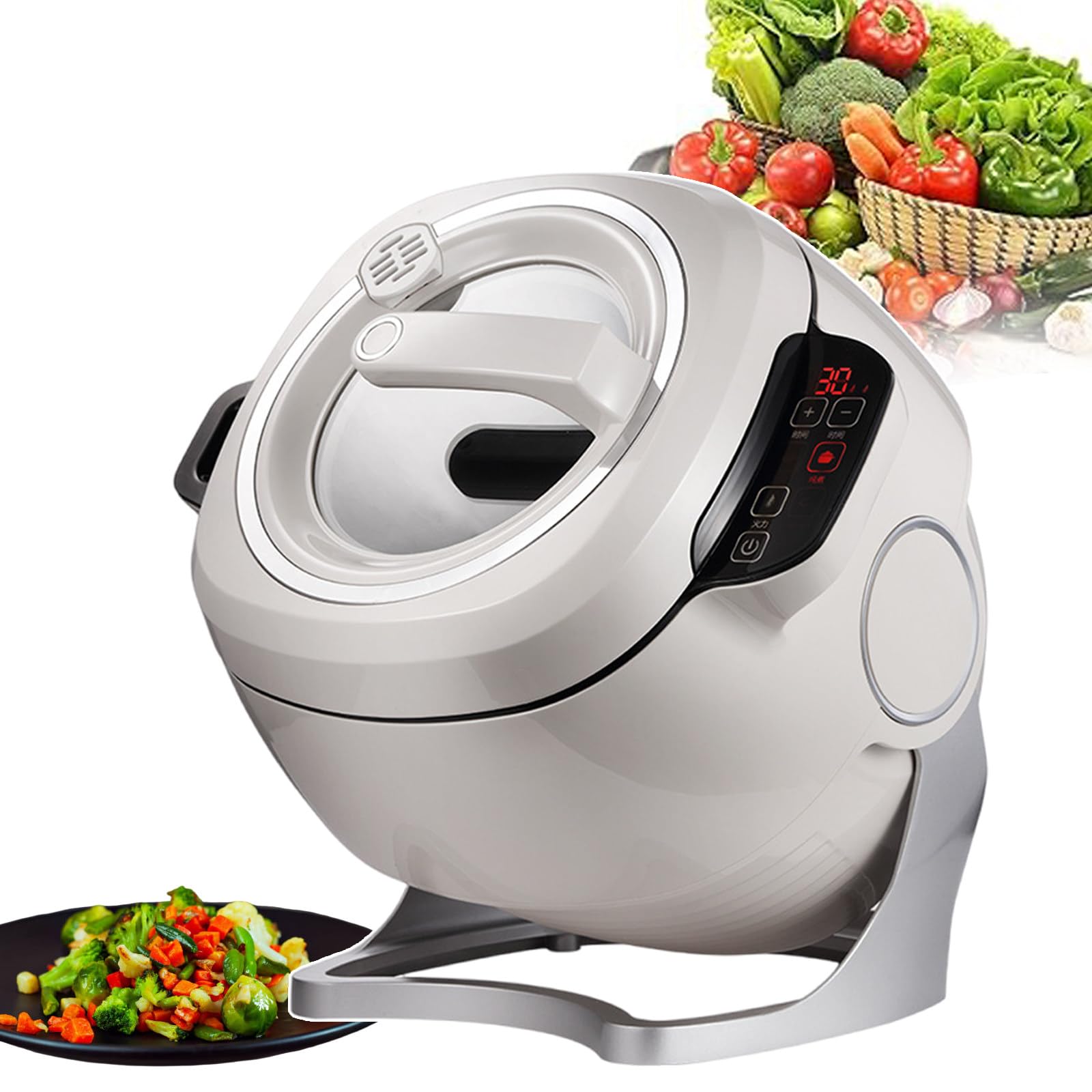 Robot de Cuisine Automatique - 6 L | Robot culinaire à Tambour - 2 000 W | Machine à sautés Automatique - Temps réglable | Robot cuiseur à écran Tactile - Puissance de feu à 3 Vitesses, Cuisson unif