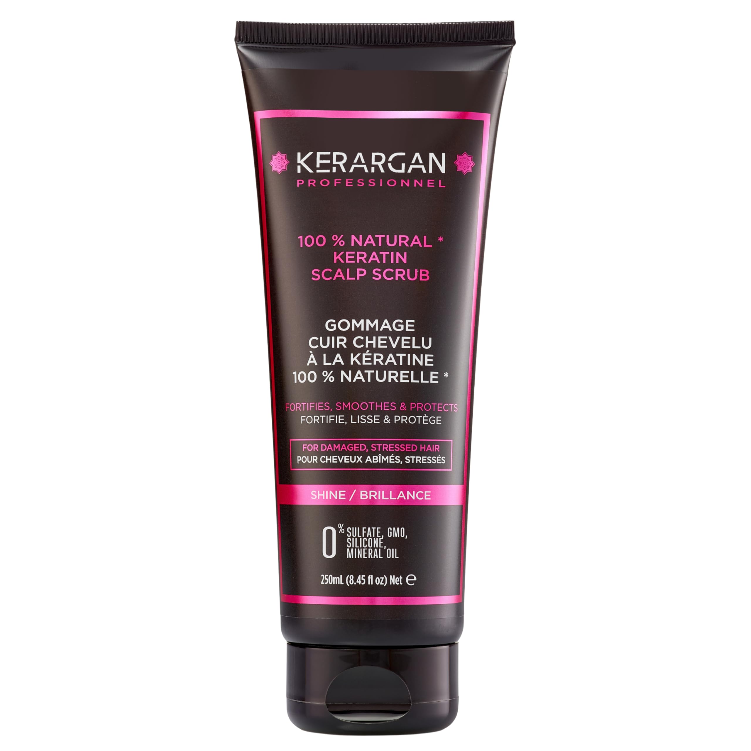 Kerargan - Exfoliante Purificante de Queratina para Cabello Dañado, Estresado - Revitaliza, Exfolia y Refuerza - Aloe Vera, Aceite de Argán, Aceite de Almendra Dulce - Sin Sulfato,GMO,Silicona - 250ml