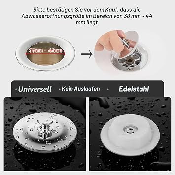 Abflussstopfen Badewanne Silber 44 mm