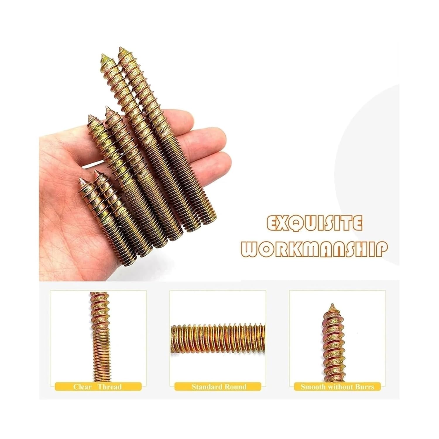 40pcs M5 Hanger Bolts Double Headed Yellow Zinc Plated Dowel Screw Self-Tapping Screw for Wood Furniture(M5x40mm)