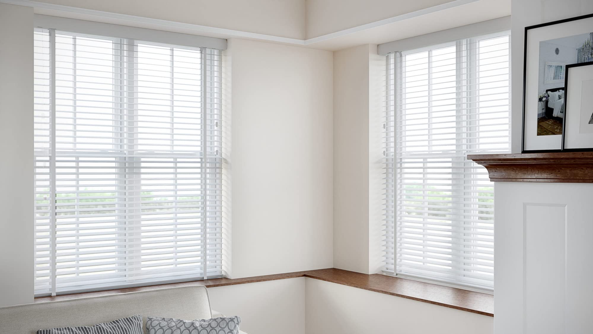 Weiße Holzjalousien, 50 mm Lamellen für 100–180 cm breite Fenster/Tür, stilvolle horizontale Jalousien für Zuhause, Schlafzimmer, Küche (Größe: 60 x 100 cm, Farbe: Weiß)