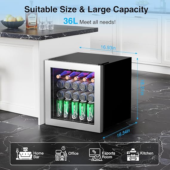 Kismile 1.3 Cu.Ft Beverage Refrigerator, 12 Bottles 50 Cans Beverage Fridge