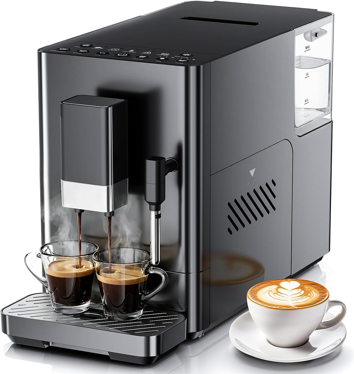 Kismile Automatic Espresso Machine, 20 Bar Expresso Coffee Machines with Grinder, Cappuccino Machines with Milk Frother, One-Touch Americano and Lattes for Home/Office Americano