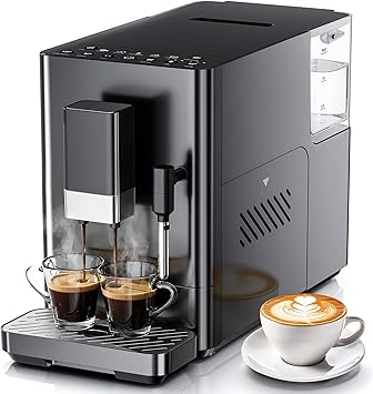 Kismile 20 Bar Automatic Espresso Machine, All-in-One Grind and Brew Coffee Maker with Built-in Grinder, Cappuccino Machines with Milk Frother, One-Touch Americano and Lattes for Home/Office/Gift