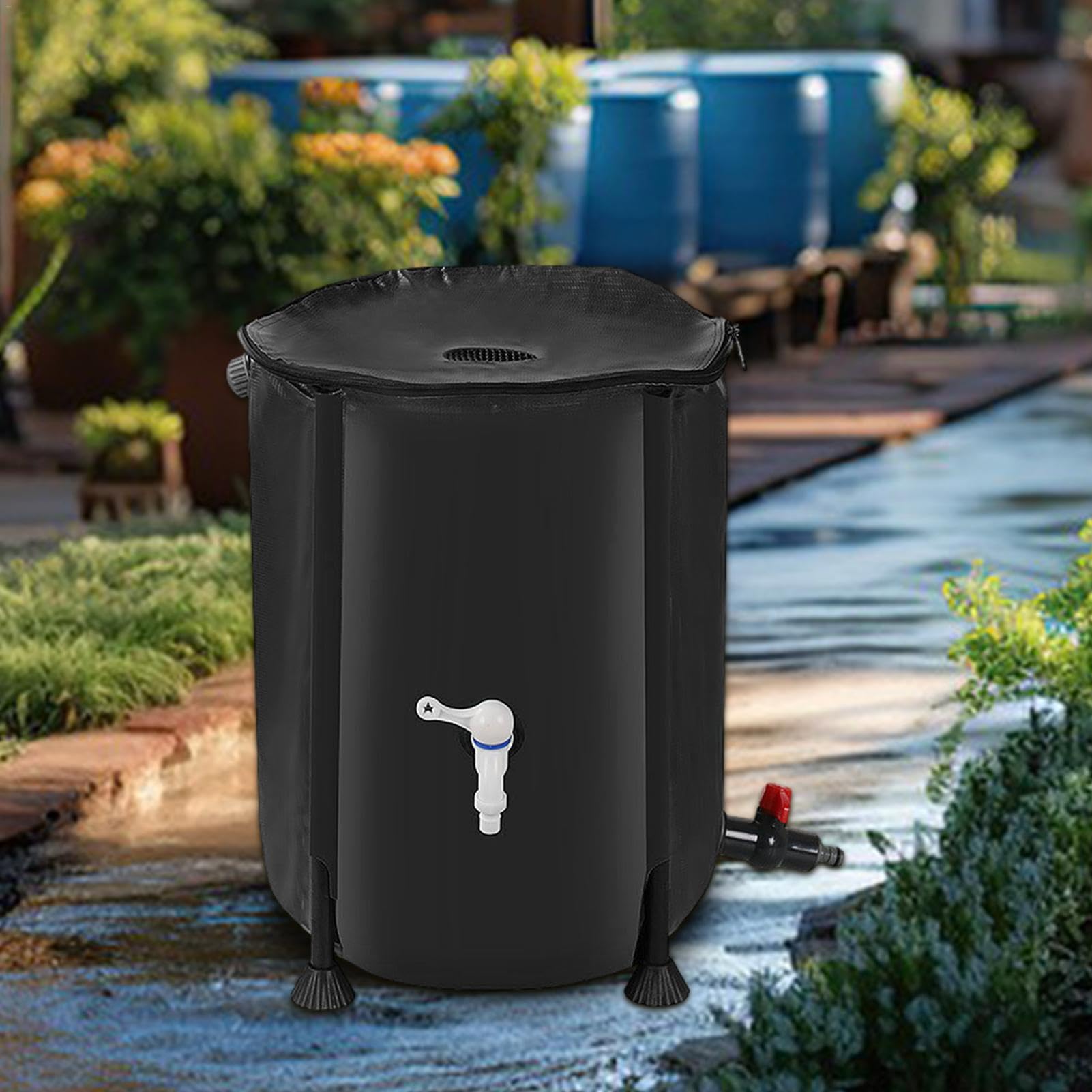 Barril de recolección de agua de lluvia, tanque de almacenamiento de agua de 200 L, colector de agua de recolección de lluvia, barril de lluvia portátil con kit de desbordamiento, almacenamiento de | de 200 L, colector de agua de recolección de lluvia, ba