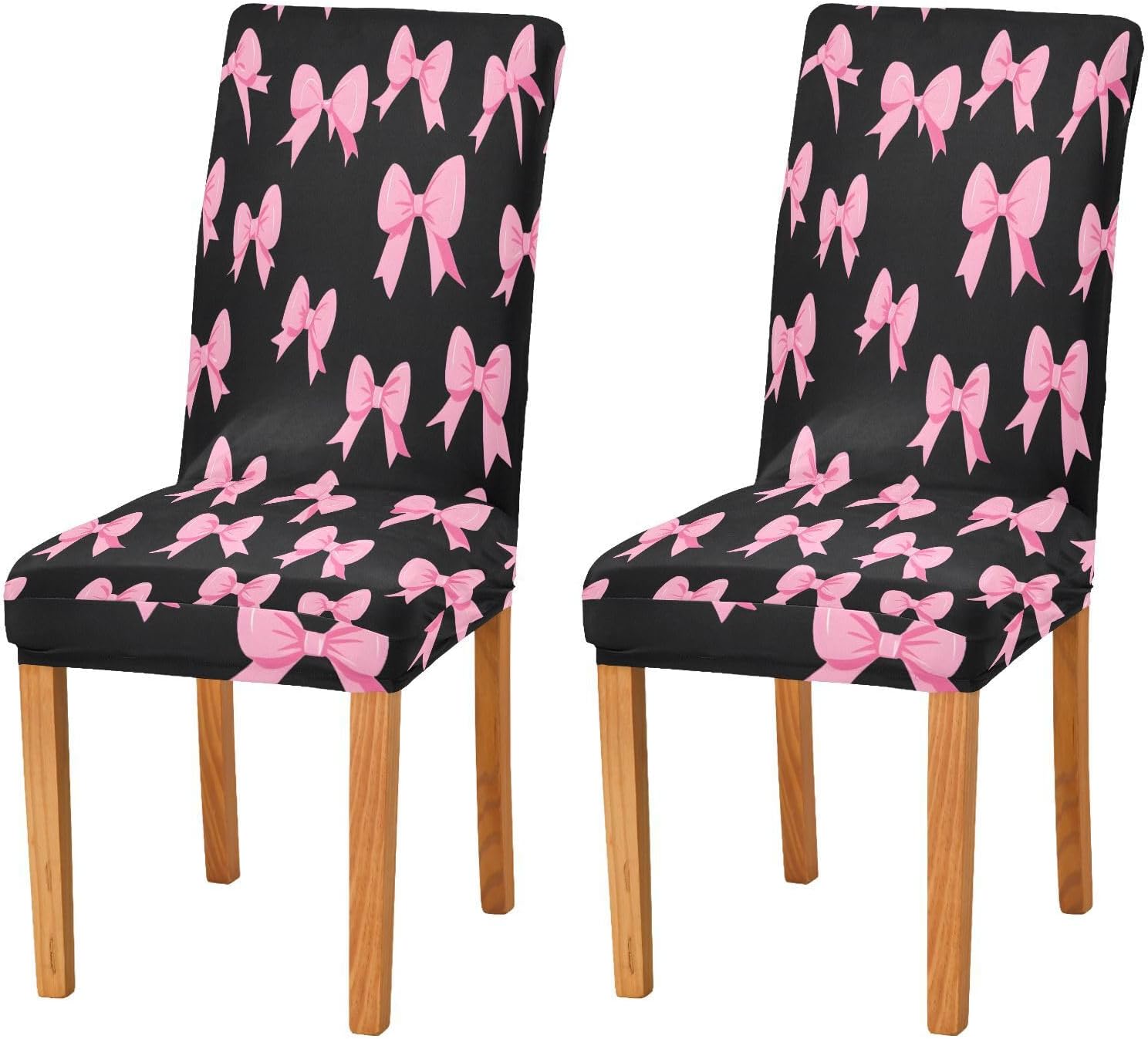 ALAZA Chair Covers for Dining Room, Pink Bow Black Background Pattern Stretch Chair Cover Sets Chair Protector Removable Washable for Ktichen Restaurant Hotel
