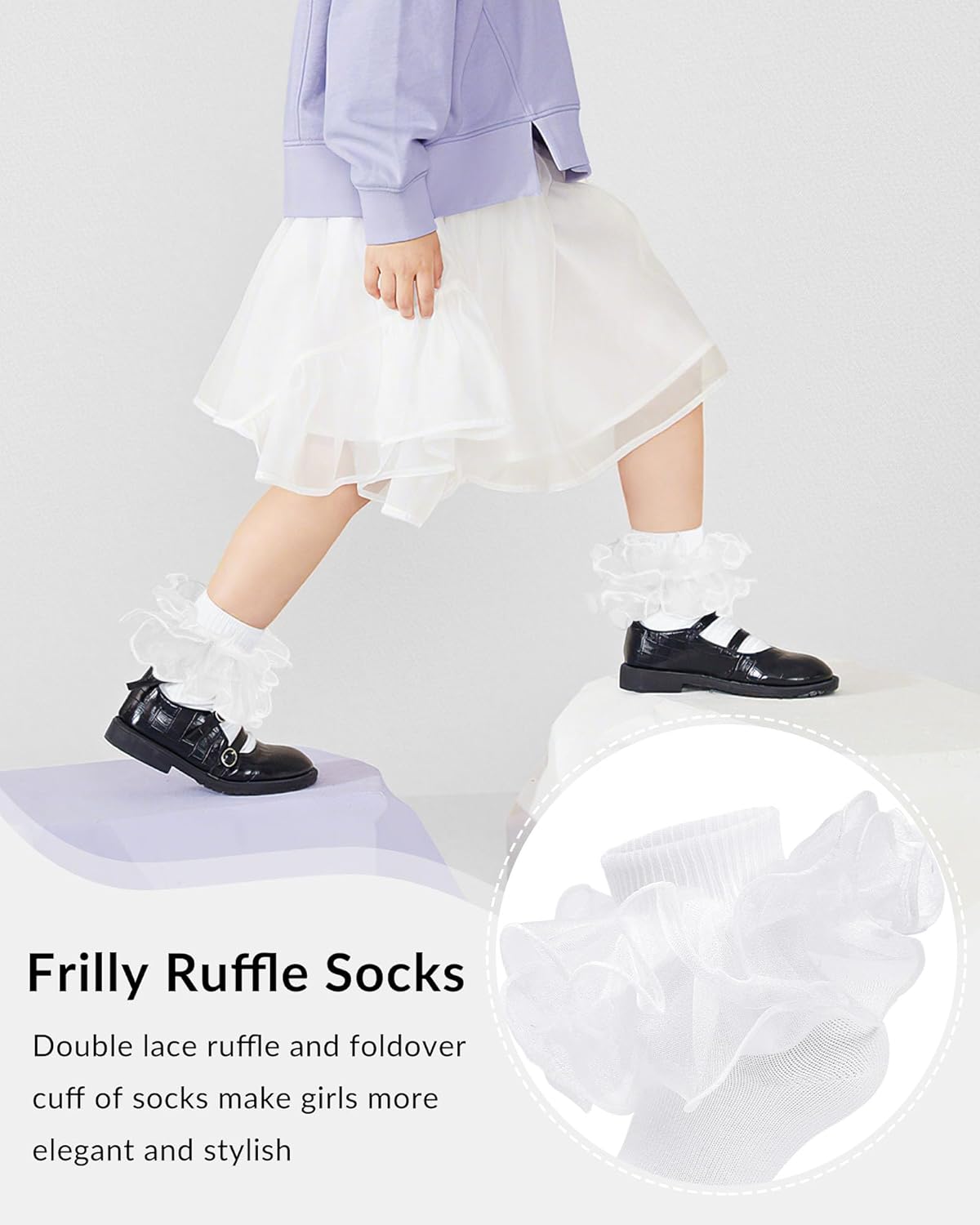 Witwot Girls Ruffle Socks Toddler Double Lace Frilly Pageant Dress Sock Turn Cuff Socks - Image 4
