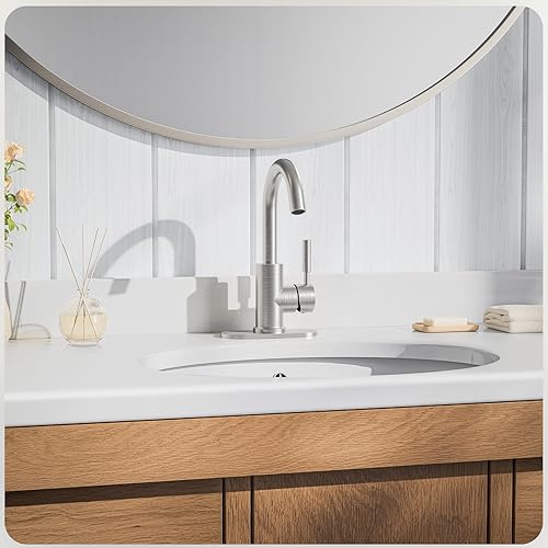 Miniatura 2 de Phiestina WE08E-BN - Grifo de lavabo de baño de una sola manija con placa de cubierta de 4 pulgadas y drenaje de metal, apto para instalación de 1 o